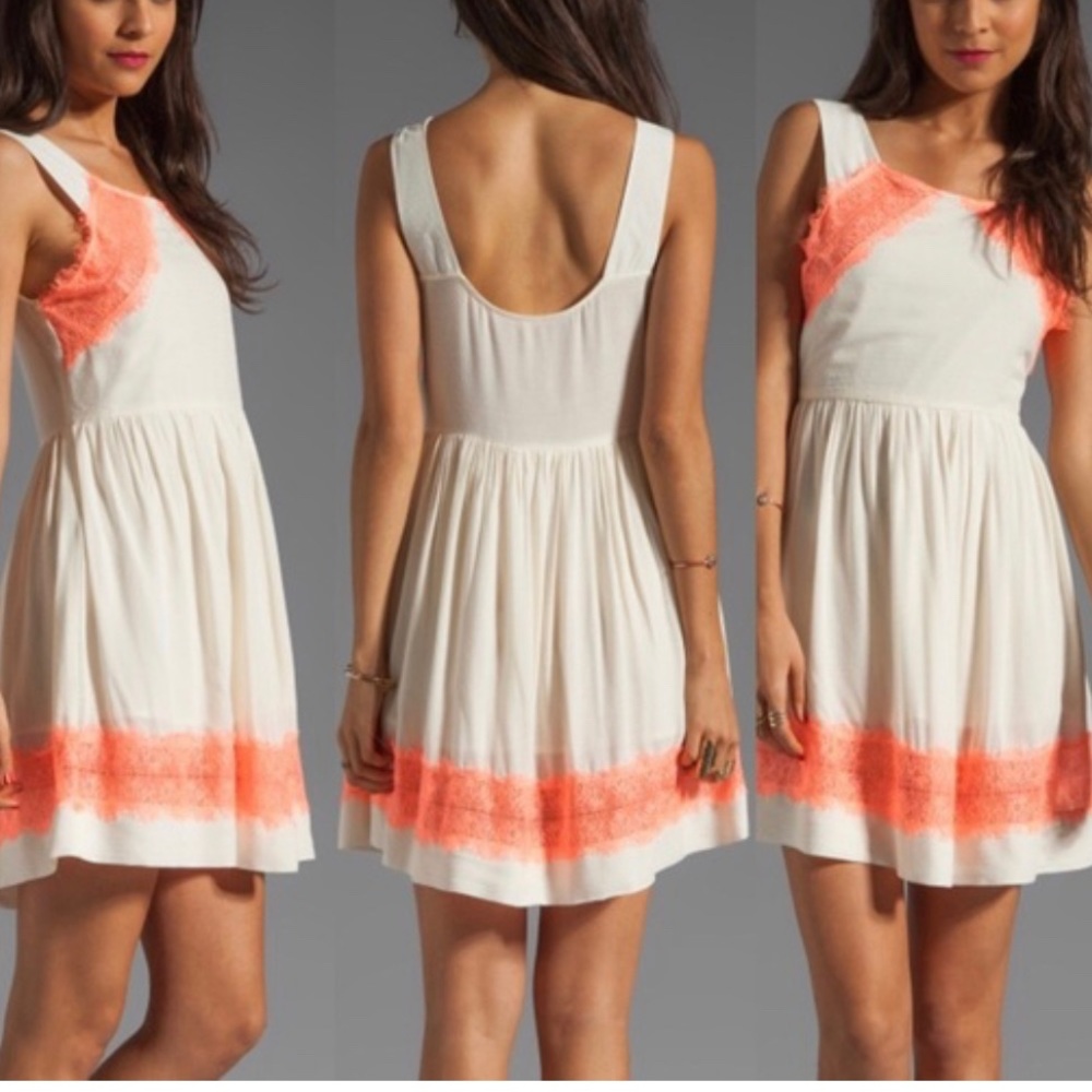 Free People White and Orange Midi Dress
